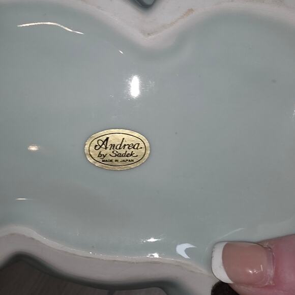 Vtg Andrea By Sadek Ceramic Sleeping Cat Large Figurine Celadon Blue Japan - Picture 4 of 7